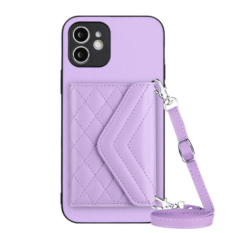 Rhombic Texture Card Bag RFID Phone Case with Long Lanyard, For iPhone SE 2022 / SE 2020, For iPhone 13 Pro Max, For iPhone 13 Pro, For iPhone 13, For iPhone 13 mini, For iPhone 12, For iPhone 12 Pro Max, For iPhone 12 Pro