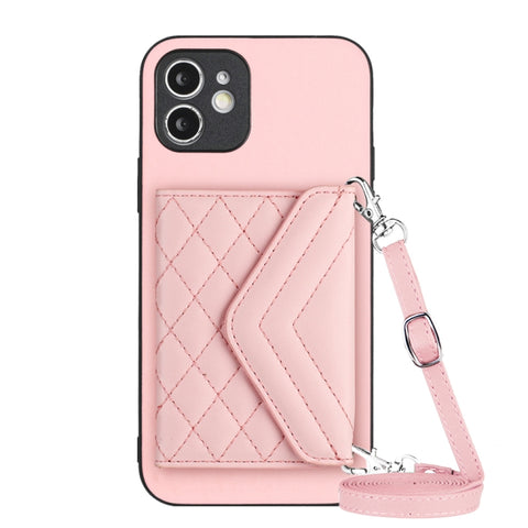 Rhombic Texture Card Bag RFID Phone Case with Long Lanyard, For iPhone SE 2022 / SE 2020, For iPhone 13 Pro Max, For iPhone 13 Pro, For iPhone 13, For iPhone 13 mini, For iPhone 12, For iPhone 12 Pro Max, For iPhone 12 Pro