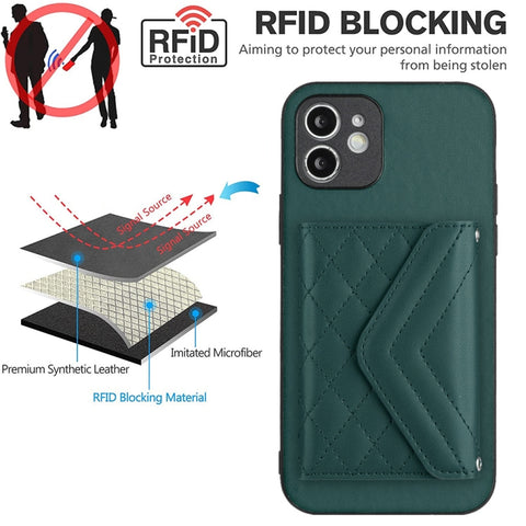 Rhombic Texture Card Bag RFID Phone Case with Long Lanyard, For iPhone 12 mini, For iPhone 11 Pro Max, For iPhone 11, For iPhone 11 Pro, For iPhone XS / X, For iPhone XR, For iPhone XS Max, For iPhone 8 Plus / 7 Plus