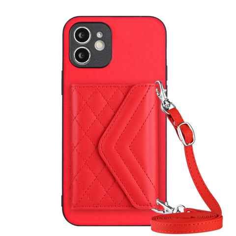 Rhombic Texture Card Bag RFID Phone Case with Long Lanyard, For iPhone 12 mini, For iPhone 11 Pro Max, For iPhone 11, For iPhone 11 Pro, For iPhone XS / X, For iPhone XR, For iPhone XS Max, For iPhone 8 Plus / 7 Plus