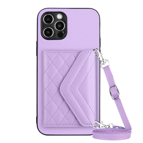 Rhombic Texture Card Bag RFID Phone Case with Long Lanyard, For iPhone SE 2022 / SE 2020, For iPhone 13 Pro Max, For iPhone 13 Pro, For iPhone 13, For iPhone 13 mini, For iPhone 12, For iPhone 12 Pro Max, For iPhone 12 Pro