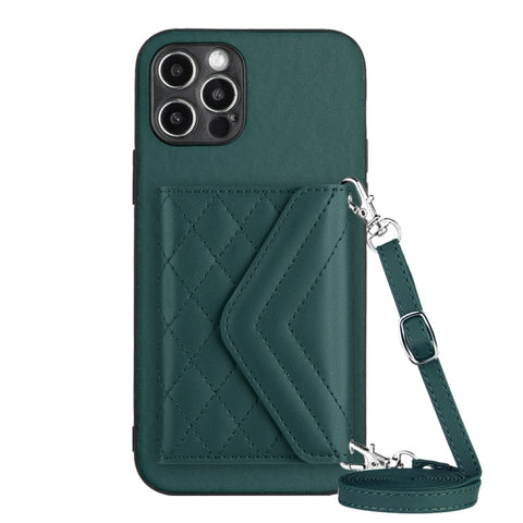 Rhombic Texture Card Bag RFID Phone Case with Long Lanyard, For iPhone SE 2022 / SE 2020, For iPhone 13 Pro Max, For iPhone 13 Pro, For iPhone 13, For iPhone 13 mini, For iPhone 12, For iPhone 12 Pro Max, For iPhone 12 Pro