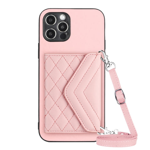 Rhombic Texture Card Bag RFID Phone Case with Long Lanyard, For iPhone SE 2022 / SE 2020, For iPhone 13 Pro Max, For iPhone 13 Pro, For iPhone 13, For iPhone 13 mini, For iPhone 12, For iPhone 12 Pro Max, For iPhone 12 Pro