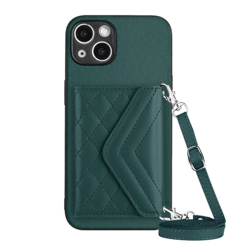 Rhombic Texture Card Bag RFID Phone Case with Long Lanyard, For iPhone SE 2022 / SE 2020, For iPhone 13 Pro Max, For iPhone 13 Pro, For iPhone 13, For iPhone 13 mini, For iPhone 12, For iPhone 12 Pro Max, For iPhone 12 Pro