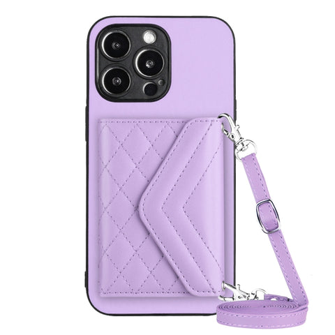 Rhombic Texture Card Bag RFID Phone Case with Long Lanyard, For iPhone SE 2022 / SE 2020, For iPhone 13 Pro Max, For iPhone 13 Pro, For iPhone 13, For iPhone 13 mini, For iPhone 12, For iPhone 12 Pro Max, For iPhone 12 Pro