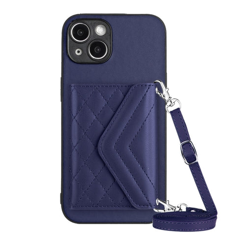 Rhombic Texture Card Bag RFID Phone Case with Long Lanyard, For iPhone 15 Pro Max, For iPhone 15 Pro, For iPhone 15 Plus, For iPhone 15, For iPhone 14 Plus, For iPhone 14, For iPhone 14 Pro, For iPhone 14 Pro Max