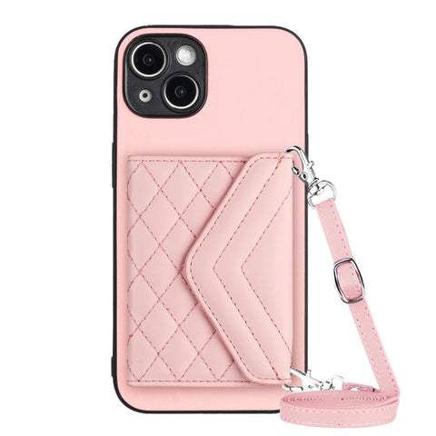 Rhombic Texture Card Bag RFID Phone Case with Long Lanyard, For iPhone 15 Pro Max, For iPhone 15 Pro, For iPhone 15 Plus, For iPhone 15, For iPhone 14 Plus, For iPhone 14, For iPhone 14 Pro, For iPhone 14 Pro Max