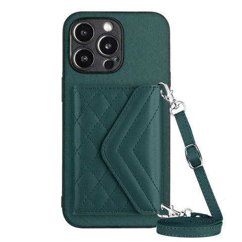Rhombic Texture Card Bag RFID Phone Case with Long Lanyard, For iPhone 15 Pro Max, For iPhone 15 Pro, For iPhone 15 Plus, For iPhone 15, For iPhone 14 Plus, For iPhone 14, For iPhone 14 Pro, For iPhone 14 Pro Max