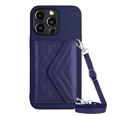 Rhombic Texture Card Bag RFID Phone Case with Long Lanyard, For iPhone 15 Pro Max, For iPhone 15 Pro, For iPhone 15 Plus, For iPhone 15, For iPhone 14 Plus, For iPhone 14, For iPhone 14 Pro, For iPhone 14 Pro Max