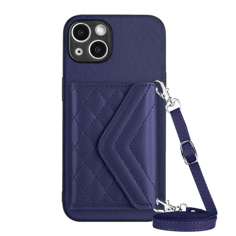 Rhombic Texture Card Bag RFID Phone Case with Long Lanyard, For iPhone 15 Pro Max, For iPhone 15 Pro, For iPhone 15 Plus, For iPhone 15, For iPhone 14 Plus, For iPhone 14, For iPhone 14 Pro, For iPhone 14 Pro Max