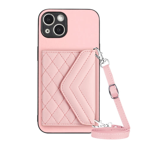 Rhombic Texture Card Bag RFID Phone Case with Long Lanyard, For iPhone 15 Pro Max, For iPhone 15 Pro, For iPhone 15 Plus, For iPhone 15, For iPhone 14 Plus, For iPhone 14, For iPhone 14 Pro, For iPhone 14 Pro Max