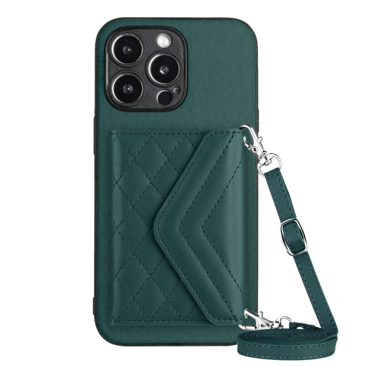 Rhombic Texture Card Bag RFID Phone Case with Long Lanyard, For iPhone 15 Pro Max, For iPhone 15 Pro, For iPhone 15 Plus, For iPhone 15, For iPhone 14 Plus, For iPhone 14, For iPhone 14 Pro, For iPhone 14 Pro Max