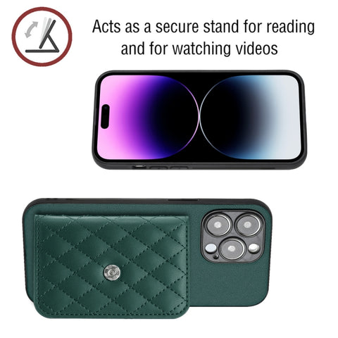 Rhombic Texture Card Bag RFID Phone Case with Long Lanyard, For iPhone 15 Pro Max, For iPhone 15 Pro, For iPhone 15 Plus, For iPhone 15, For iPhone 14 Plus, For iPhone 14, For iPhone 14 Pro, For iPhone 14 Pro Max