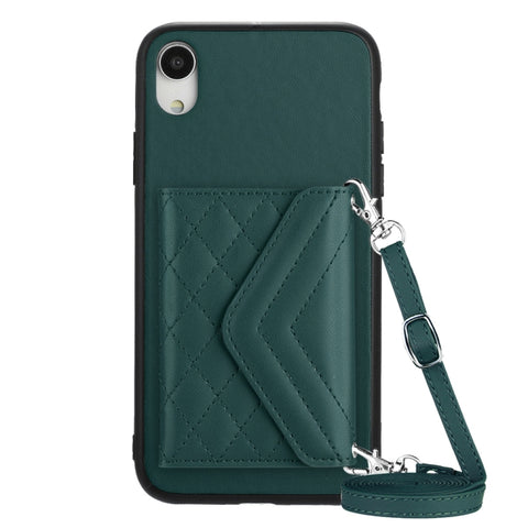 Rhombic Texture Card Bag RFID Phone Case with Long Lanyard, For iPhone 12 mini, For iPhone 11 Pro Max, For iPhone 11, For iPhone 11 Pro, For iPhone XS / X, For iPhone XR, For iPhone XS Max, For iPhone 8 Plus / 7 Plus