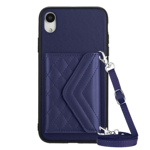 Rhombic Texture Card Bag RFID Phone Case with Long Lanyard, For iPhone 12 mini, For iPhone 11 Pro Max, For iPhone 11, For iPhone 11 Pro, For iPhone XS / X, For iPhone XR, For iPhone XS Max, For iPhone 8 Plus / 7 Plus
