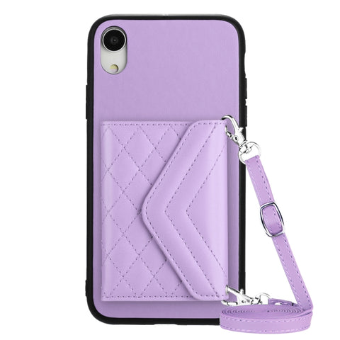 Rhombic Texture Card Bag RFID Phone Case with Long Lanyard, For iPhone 12 mini, For iPhone 11 Pro Max, For iPhone 11, For iPhone 11 Pro, For iPhone XS / X, For iPhone XR, For iPhone XS Max, For iPhone 8 Plus / 7 Plus