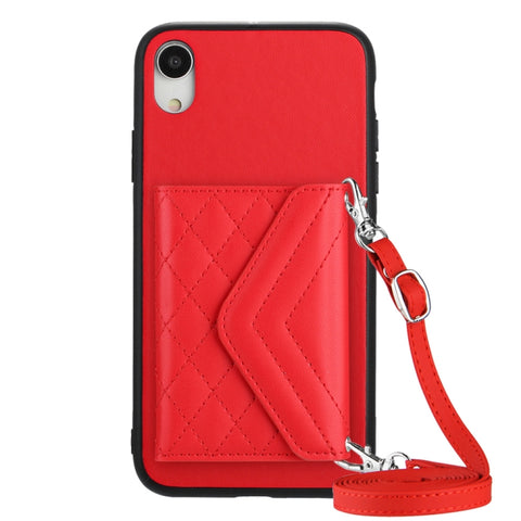 Rhombic Texture Card Bag RFID Phone Case with Long Lanyard, For iPhone 12 mini, For iPhone 11 Pro Max, For iPhone 11, For iPhone 11 Pro, For iPhone XS / X, For iPhone XR, For iPhone XS Max, For iPhone 8 Plus / 7 Plus