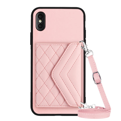 Rhombic Texture Card Bag RFID Phone Case with Long Lanyard, For iPhone 12 mini, For iPhone 11 Pro Max, For iPhone 11, For iPhone 11 Pro, For iPhone XS / X, For iPhone XR, For iPhone XS Max, For iPhone 8 Plus / 7 Plus