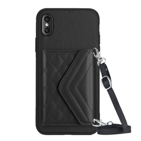 Rhombic Texture Card Bag RFID Phone Case with Long Lanyard, For iPhone 12 mini, For iPhone 11 Pro Max, For iPhone 11, For iPhone 11 Pro, For iPhone XS / X, For iPhone XR, For iPhone XS Max, For iPhone 8 Plus / 7 Plus