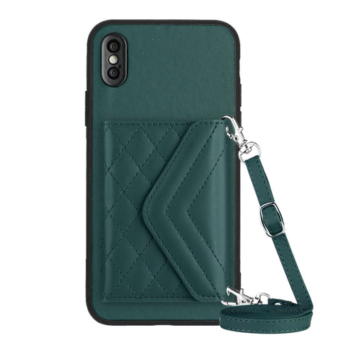 Rhombic Texture Card Bag RFID Phone Case with Long Lanyard, For iPhone 12 mini, For iPhone 11 Pro Max, For iPhone 11, For iPhone 11 Pro, For iPhone XS / X, For iPhone XR, For iPhone XS Max, For iPhone 8 Plus / 7 Plus