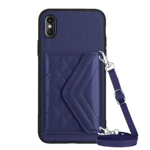 Rhombic Texture Card Bag RFID Phone Case with Long Lanyard, For iPhone 12 mini, For iPhone 11 Pro Max, For iPhone 11, For iPhone 11 Pro, For iPhone XS / X, For iPhone XR, For iPhone XS Max, For iPhone 8 Plus / 7 Plus