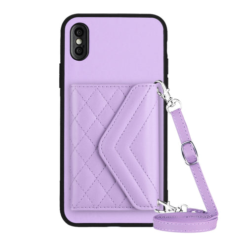 Rhombic Texture Card Bag RFID Phone Case with Long Lanyard, For iPhone 12 mini, For iPhone 11 Pro Max, For iPhone 11, For iPhone 11 Pro, For iPhone XS / X, For iPhone XR, For iPhone XS Max, For iPhone 8 Plus / 7 Plus