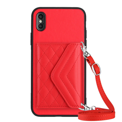 Rhombic Texture Card Bag RFID Phone Case with Long Lanyard, For iPhone 12 mini, For iPhone 11 Pro Max, For iPhone 11, For iPhone 11 Pro, For iPhone XS / X, For iPhone XR, For iPhone XS Max, For iPhone 8 Plus / 7 Plus