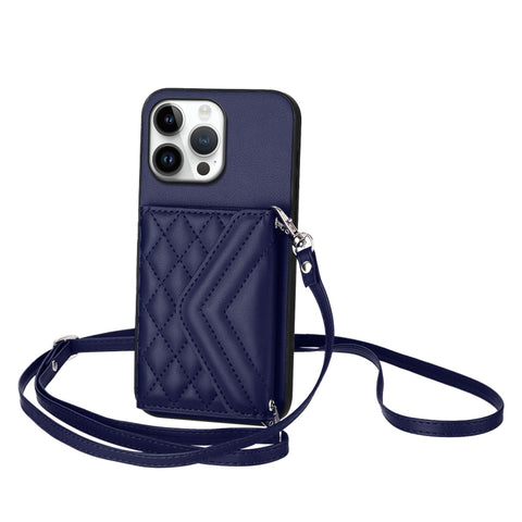 Rhombic Texture Card Bag RFID Phone Case with Long Lanyard, For iPhone 18 Pro / 17 Pro, For iPhone 18 Pro Max / 17 Pro Max, For iPhone 17, For iPhone Air, For iPhone 16 Pro Max, For iPhone 16 Pro, For iPhone 16 Plus, For iPhone 16