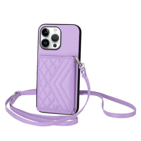 Rhombic Texture Card Bag RFID Phone Case with Long Lanyard, For iPhone 18 Pro / 17 Pro, For iPhone 18 Pro Max / 17 Pro Max, For iPhone 17, For iPhone Air, For iPhone 16 Pro Max, For iPhone 16 Pro, For iPhone 16 Plus, For iPhone 16