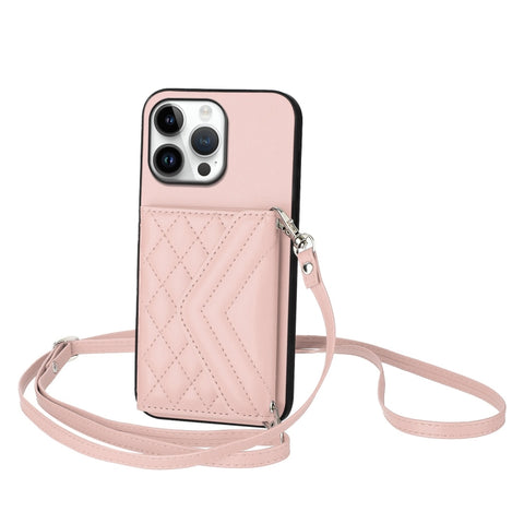 Rhombic Texture Card Bag RFID Phone Case with Long Lanyard, For iPhone 18 Pro / 17 Pro, For iPhone 18 Pro Max / 17 Pro Max, For iPhone 17, For iPhone Air, For iPhone 16 Pro Max, For iPhone 16 Pro, For iPhone 16 Plus, For iPhone 16