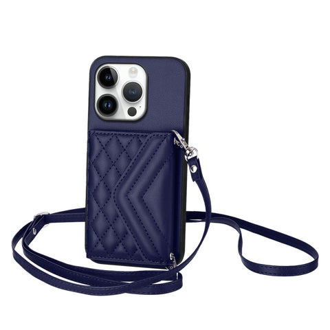 Rhombic Texture Card Bag RFID Phone Case with Long Lanyard, For iPhone 18 Pro / 17 Pro, For iPhone 18 Pro Max / 17 Pro Max, For iPhone 17, For iPhone Air, For iPhone 16 Pro Max, For iPhone 16 Pro, For iPhone 16 Plus, For iPhone 16