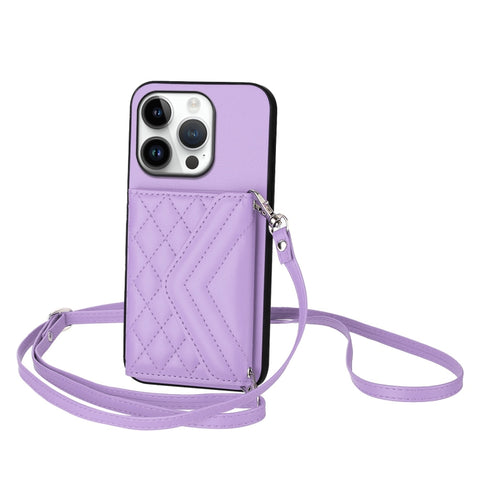 Rhombic Texture Card Bag RFID Phone Case with Long Lanyard, For iPhone 18 Pro / 17 Pro, For iPhone 18 Pro Max / 17 Pro Max, For iPhone 17, For iPhone Air, For iPhone 16 Pro Max, For iPhone 16 Pro, For iPhone 16 Plus, For iPhone 16
