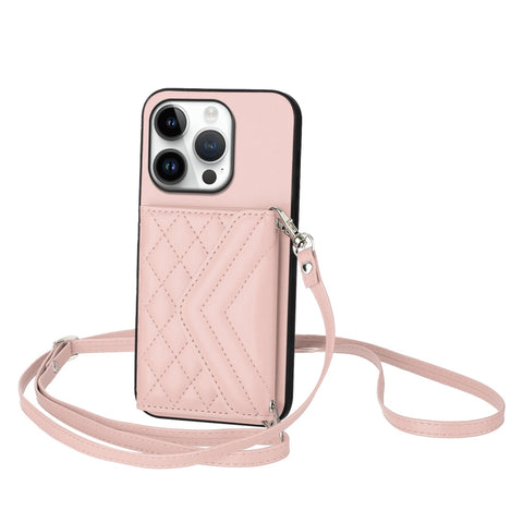 Rhombic Texture Card Bag RFID Phone Case with Long Lanyard, For iPhone 18 Pro / 17 Pro, For iPhone 18 Pro Max / 17 Pro Max, For iPhone 17, For iPhone Air, For iPhone 16 Pro Max, For iPhone 16 Pro, For iPhone 16 Plus, For iPhone 16