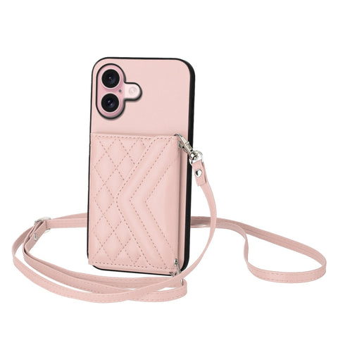 Rhombic Texture Card Bag RFID Phone Case with Long Lanyard, For iPhone 18 Pro / 17 Pro, For iPhone 18 Pro Max / 17 Pro Max, For iPhone 17, For iPhone Air, For iPhone 16 Pro Max, For iPhone 16 Pro, For iPhone 16 Plus, For iPhone 16