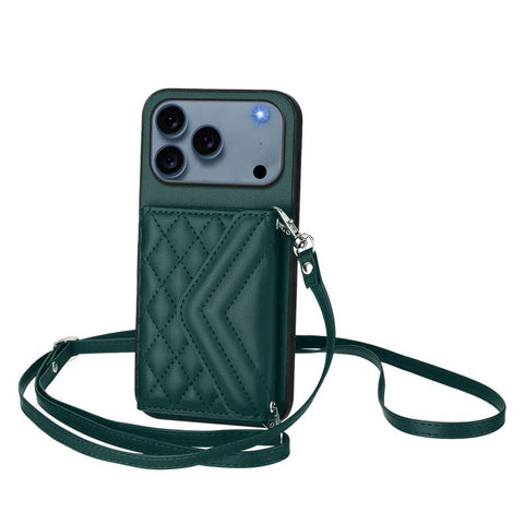 Rhombic Texture Card Bag RFID Phone Case with Long Lanyard, For iPhone 18 Pro / 17 Pro, For iPhone 18 Pro Max / 17 Pro Max, For iPhone 17, For iPhone Air, For iPhone 16 Pro Max, For iPhone 16 Pro, For iPhone 16 Plus, For iPhone 16