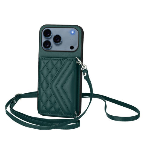 Rhombic Texture Card Bag RFID Phone Case with Long Lanyard, For iPhone 18 Pro / 17 Pro, For iPhone 18 Pro Max / 17 Pro Max, For iPhone 17, For iPhone Air, For iPhone 16 Pro Max, For iPhone 16 Pro, For iPhone 16 Plus, For iPhone 16