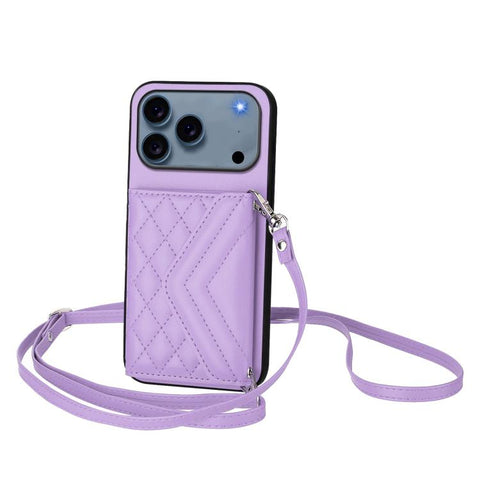 Rhombic Texture Card Bag RFID Phone Case with Long Lanyard, For iPhone 18 Pro / 17 Pro, For iPhone 18 Pro Max / 17 Pro Max, For iPhone 17, For iPhone Air, For iPhone 16 Pro Max, For iPhone 16 Pro, For iPhone 16 Plus, For iPhone 16