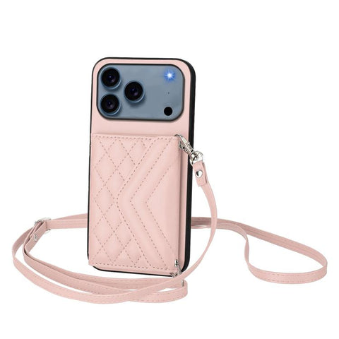Rhombic Texture Card Bag RFID Phone Case with Long Lanyard, For iPhone 18 Pro / 17 Pro, For iPhone 18 Pro Max / 17 Pro Max, For iPhone 17, For iPhone Air, For iPhone 16 Pro Max, For iPhone 16 Pro, For iPhone 16 Plus, For iPhone 16