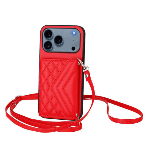 Rhombic Texture Card Bag RFID Phone Case with Long Lanyard, For iPhone 18 Pro / 17 Pro, For iPhone 18 Pro Max / 17 Pro Max, For iPhone 17, For iPhone Air, For iPhone 16 Pro Max, For iPhone 16 Pro, For iPhone 16 Plus, For iPhone 16