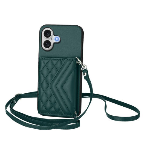 Rhombic Texture Card Bag RFID Phone Case with Long Lanyard, For iPhone 18 Pro / 17 Pro, For iPhone 18 Pro Max / 17 Pro Max, For iPhone 17, For iPhone Air, For iPhone 16 Pro Max, For iPhone 16 Pro, For iPhone 16 Plus, For iPhone 16