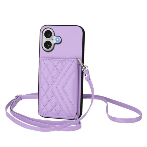 Rhombic Texture Card Bag RFID Phone Case with Long Lanyard, For iPhone 18 Pro / 17 Pro, For iPhone 18 Pro Max / 17 Pro Max, For iPhone 17, For iPhone Air, For iPhone 16 Pro Max, For iPhone 16 Pro, For iPhone 16 Plus, For iPhone 16