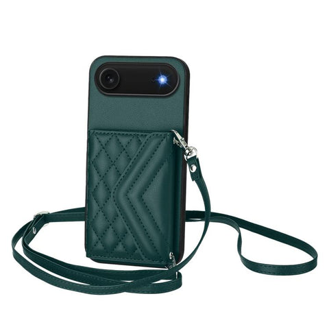 Rhombic Texture Card Bag RFID Phone Case with Long Lanyard, For iPhone 18 Pro / 17 Pro, For iPhone 18 Pro Max / 17 Pro Max, For iPhone 17, For iPhone Air, For iPhone 16 Pro Max, For iPhone 16 Pro, For iPhone 16 Plus, For iPhone 16