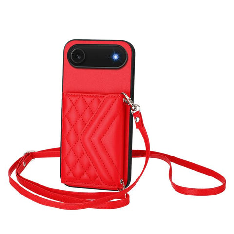Rhombic Texture Card Bag RFID Phone Case with Long Lanyard, For iPhone 18 Pro / 17 Pro, For iPhone 18 Pro Max / 17 Pro Max, For iPhone 17, For iPhone Air, For iPhone 16 Pro Max, For iPhone 16 Pro, For iPhone 16 Plus, For iPhone 16
