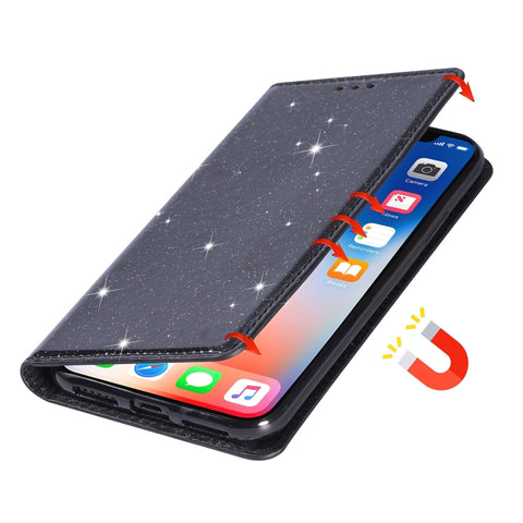 Ultrathin Glitter Magnetic Horizontal Flip Leather Case with Holder & Card Slots, For Samsung Galaxy A40S