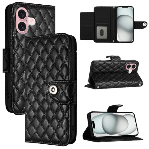 Rhombic Texture Flip Leather Phone Case with Lanyard, For iPhone 16, For iPhone 15 Pro Max, For iPhone 15 Pro, For iPhone 15 Plus, For iPhone 15, For iPhone 14 Plus, For iPhone 14, For iPhone 14 Pro