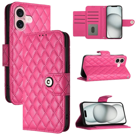 Rhombic Texture Flip Leather Phone Case with Lanyard, For iPhone 16, For iPhone 15 Pro Max, For iPhone 15 Pro, For iPhone 15 Plus, For iPhone 15, For iPhone 14 Plus, For iPhone 14, For iPhone 14 Pro