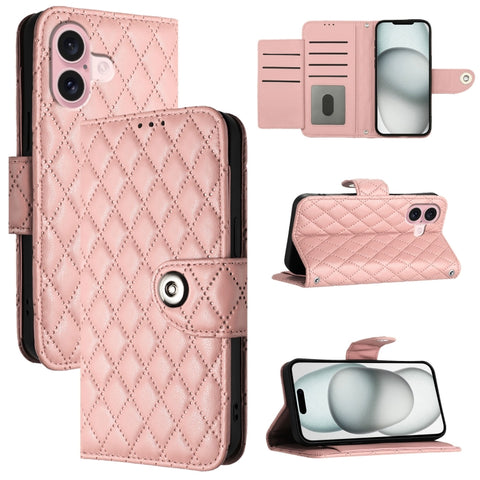 Rhombic Texture Flip Leather Phone Case with Lanyard, For iPhone 16, For iPhone 15 Pro Max, For iPhone 15 Pro, For iPhone 15 Plus, For iPhone 15, For iPhone 14 Plus, For iPhone 14, For iPhone 14 Pro