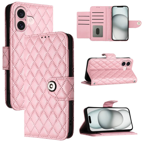 Rhombic Texture Flip Leather Phone Case with Lanyard, For iPhone 16, For iPhone 15 Pro Max, For iPhone 15 Pro, For iPhone 15 Plus, For iPhone 15, For iPhone 14 Plus, For iPhone 14, For iPhone 14 Pro