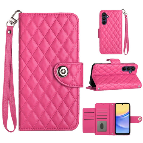 Rhombic Texture Flip Leather Phone Case with Lanyard, For Samsung Galaxy A15 5G, For Samsung Galaxy A55, For Samsung Galaxy A35, For Samsung Galaxy S24 Ultra 5G, For Samsung Galaxy S24+ 5G, For Samsung Galaxy S24 5G, For Samsung Galaxy A05             ...