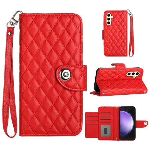 Rhombic Texture Flip Leather Phone Case with Lanyard, For Samsung Galaxy A15 5G, For Samsung Galaxy A55, For Samsung Galaxy A35, For Samsung Galaxy S24 Ultra 5G, For Samsung Galaxy S24+ 5G, For Samsung Galaxy S24 5G, For Samsung Galaxy A05             ...